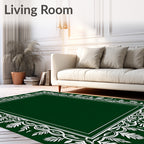 Emerald White Leaf Vine Border Rug