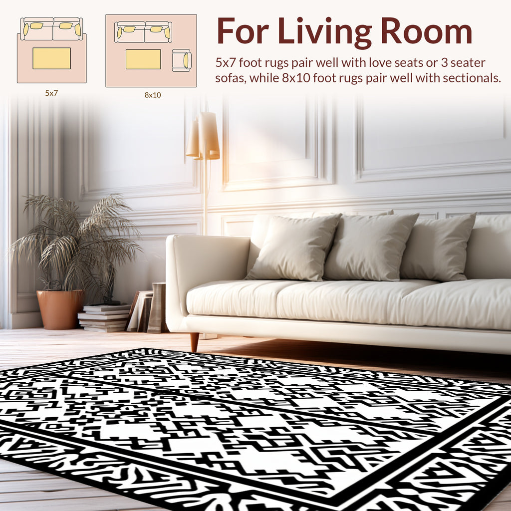 Bold Black and White Geometric Design Rug
