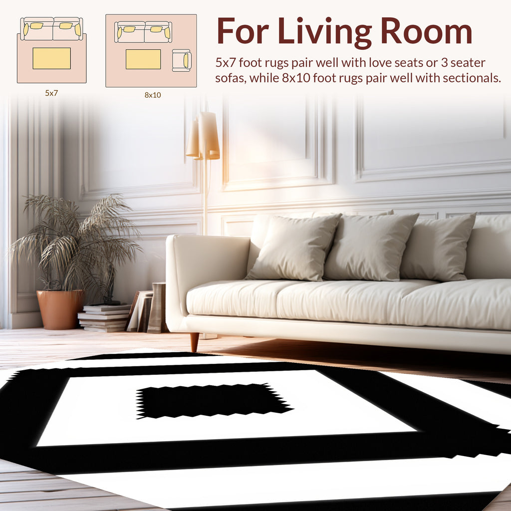 Black White Geometric Diamond Pattern Rug