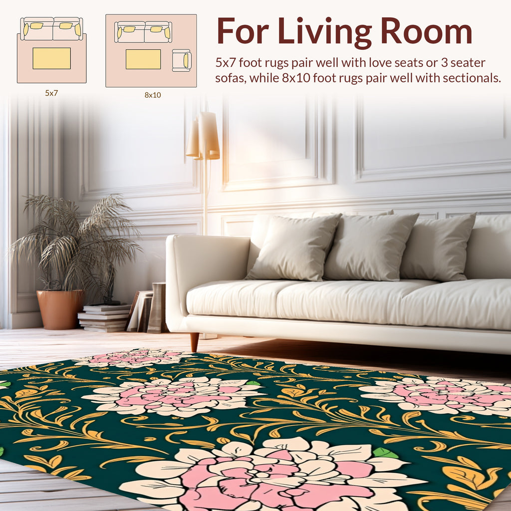 Pink Floral Vines Pattern Rug