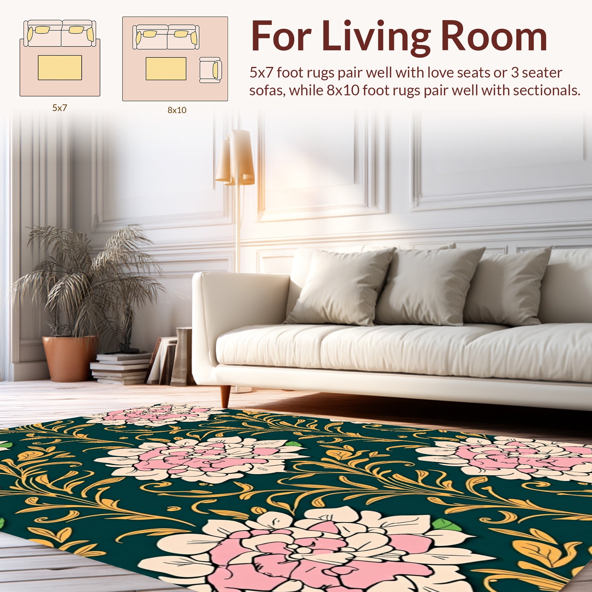 Pink Floral Vines Pattern Rug