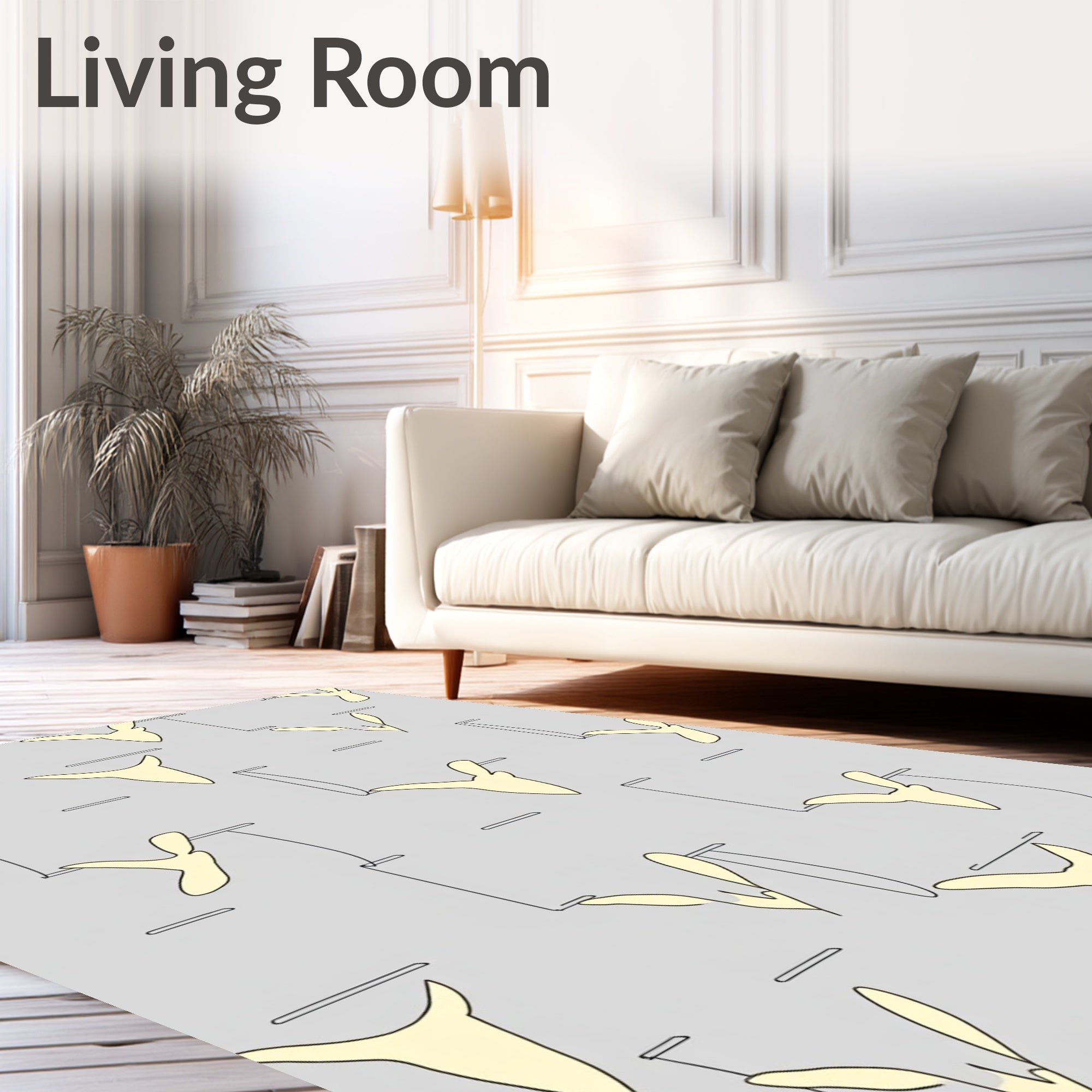 Abstract Line Art Pale Yellow Pattern Rug