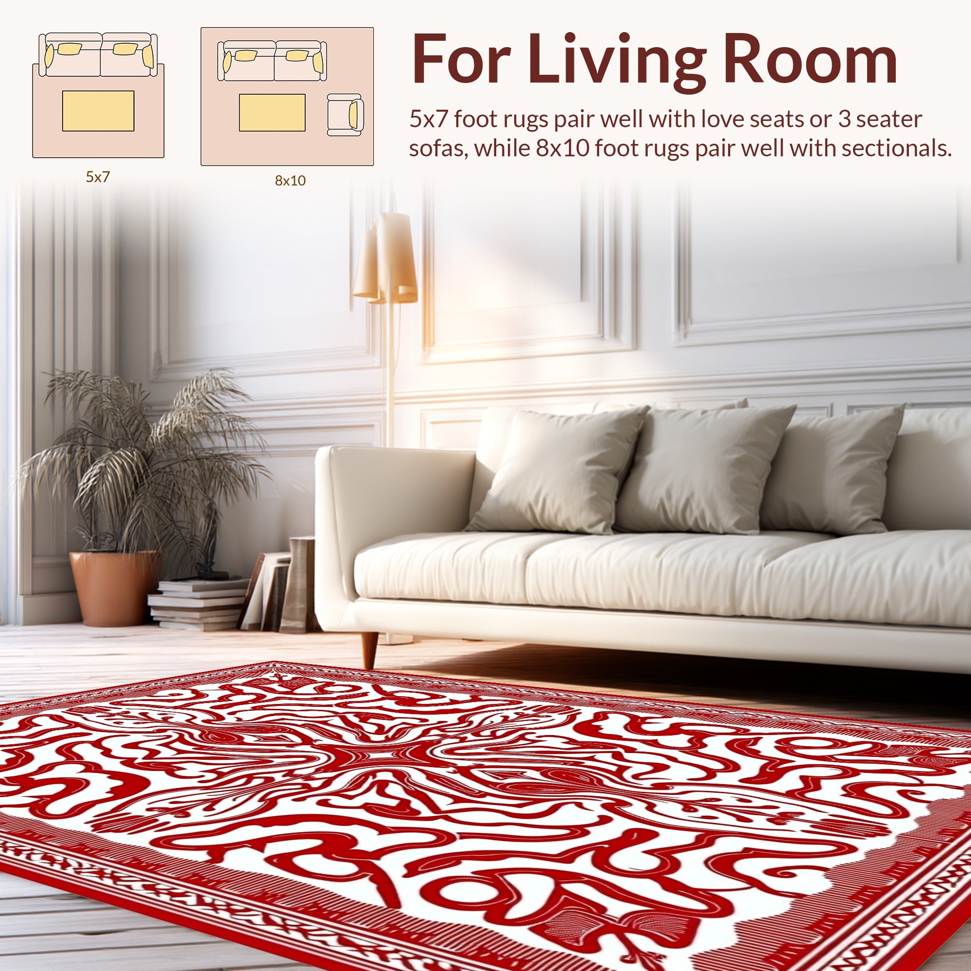 Ornate Red Swirls And Botanical Design Rug
