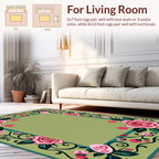 Pink Floral Border With Green Background Rug