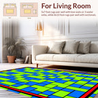 Vibrant Blue Green Rectangular Grid Rug
