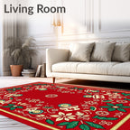 Red Christmas Poinsettia Snowman Border Rug