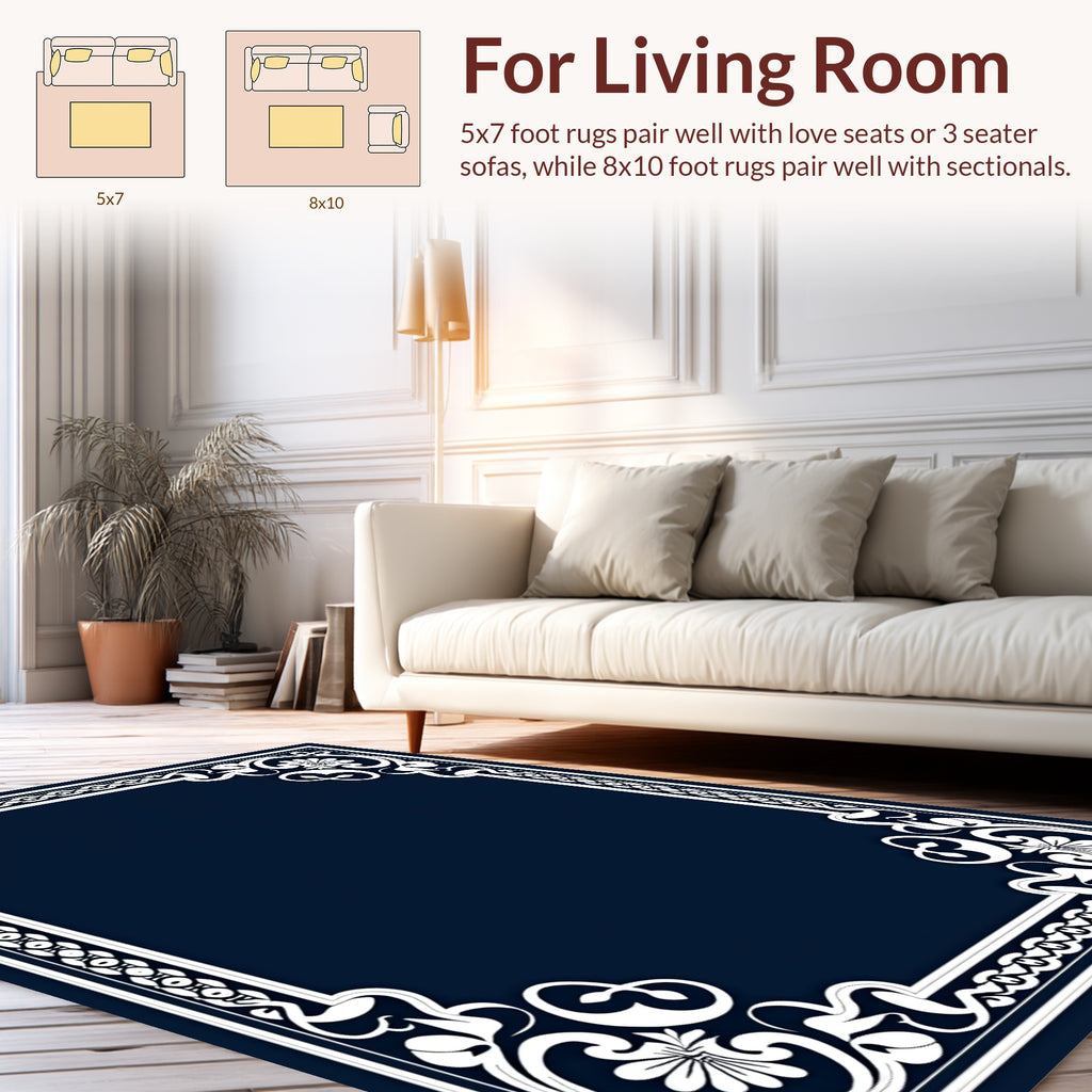 Elegant Floral Scrollwork Border Rug