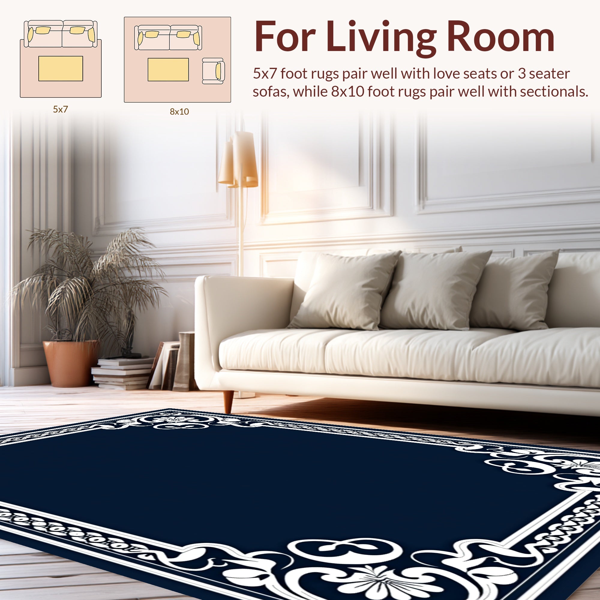 Elegant Floral Scrollwork Border Rug