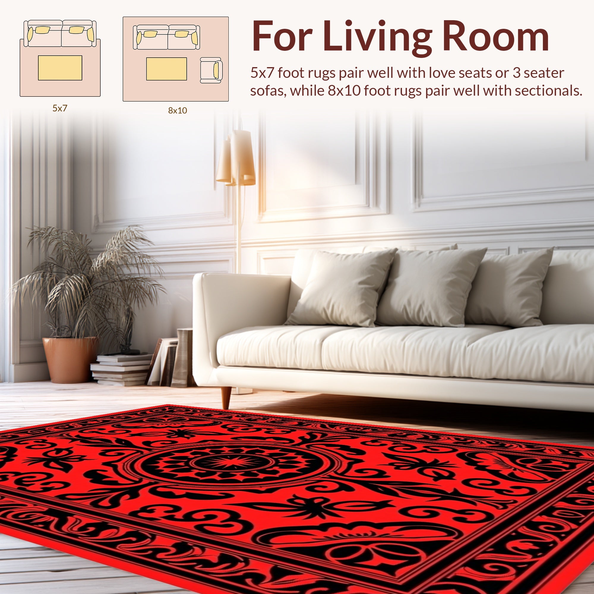 Red and Black Floral Medallion Scroll Rug