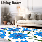 Bright Blue Daisy Floral Tile Rug