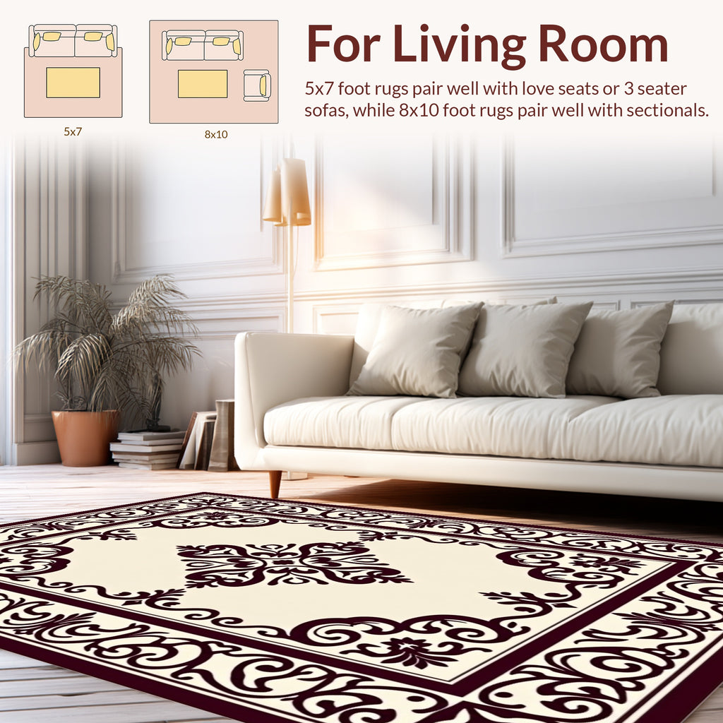 Ornate Floral Scroll Pattern Rug