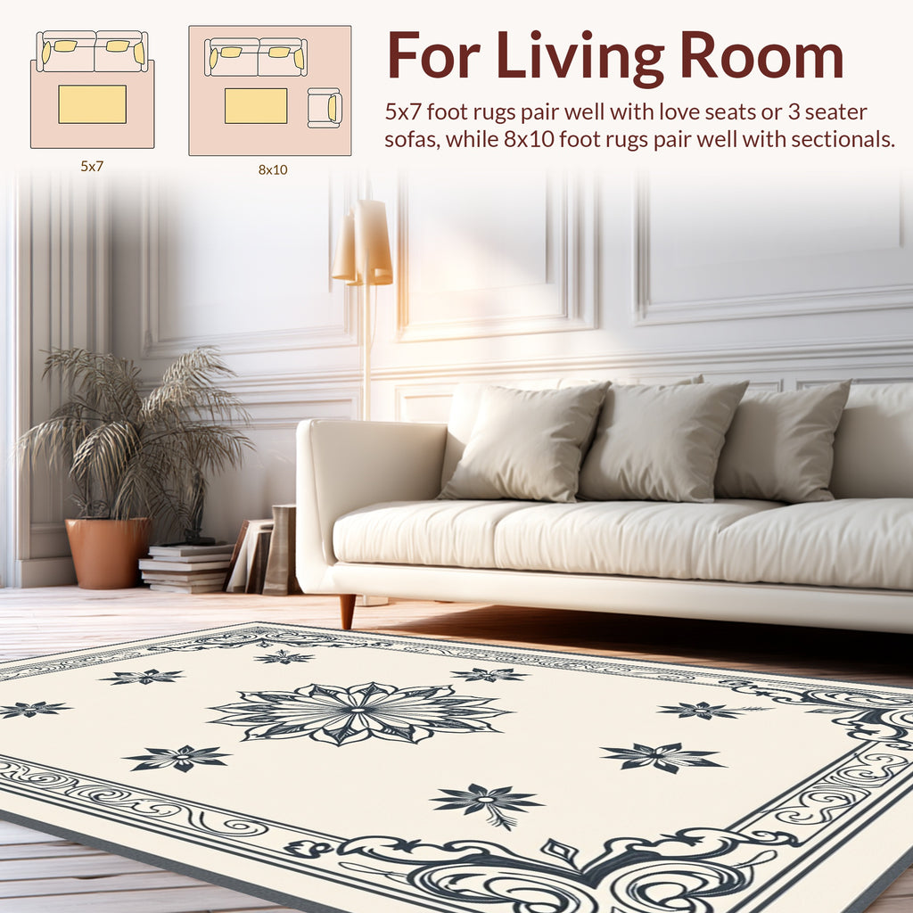 Classic Floral Border With Mandala Motif Rug