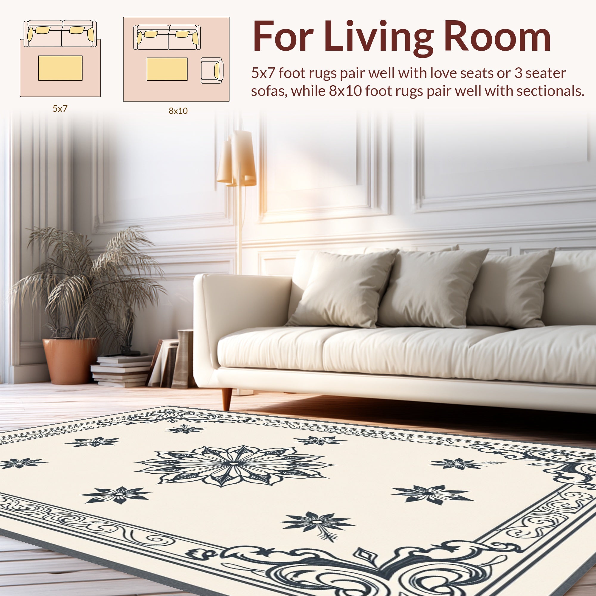 Classic Floral Border With Mandala Motif Rug