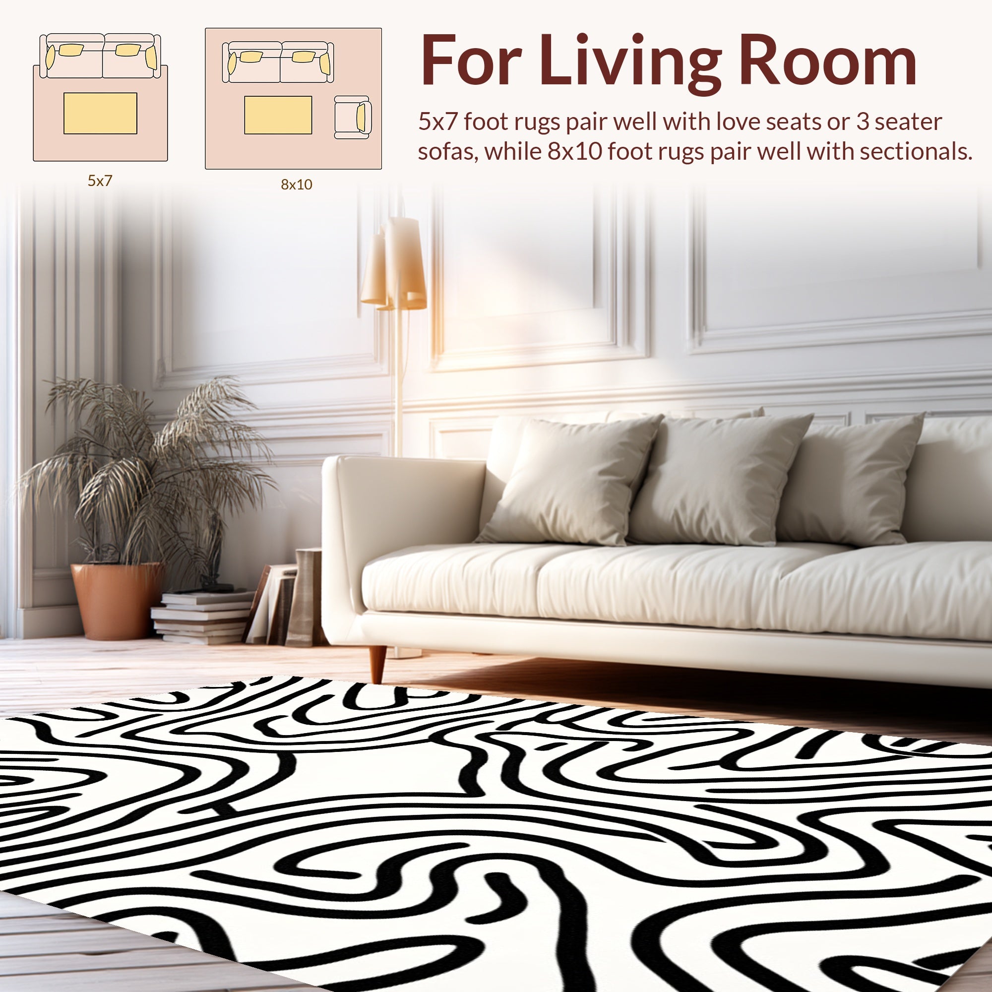 Abstract Black White Wavy Lines Rug