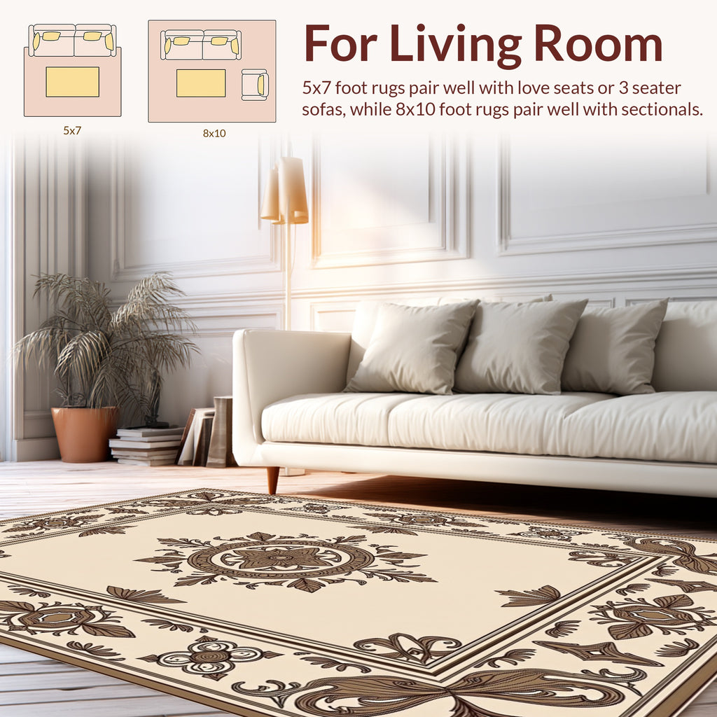 Ornate Floral Motif Bordered Rug