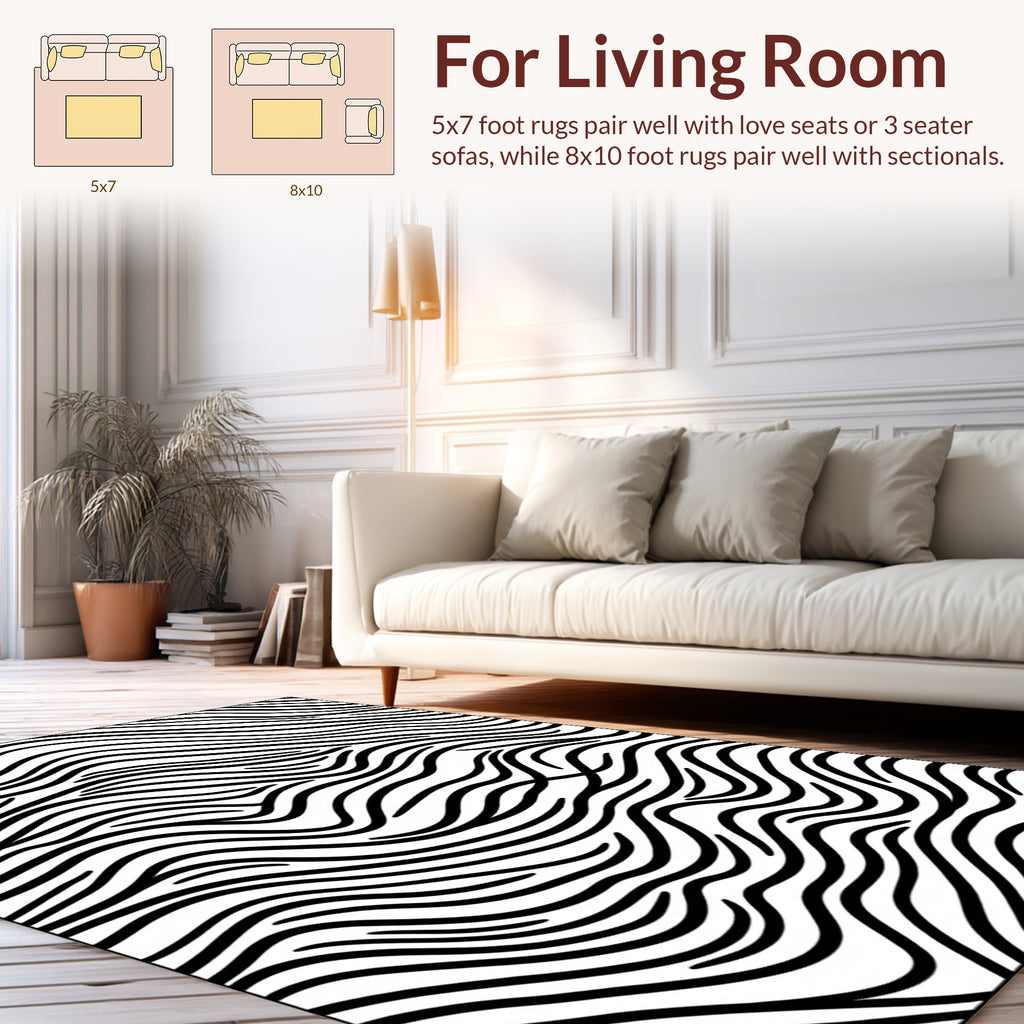 Black White Wavy Stripe Pattern Rug