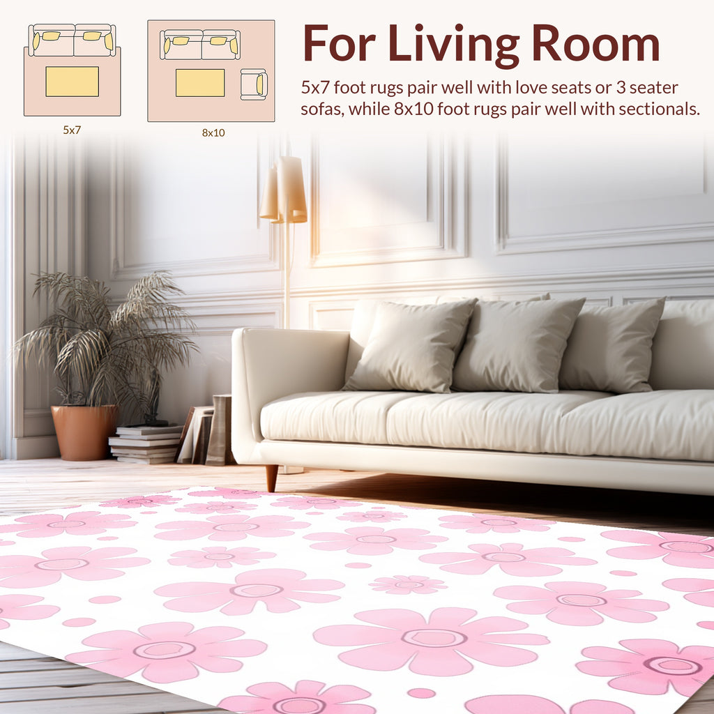 Pink Floral Patterned Whimsical Design Rug