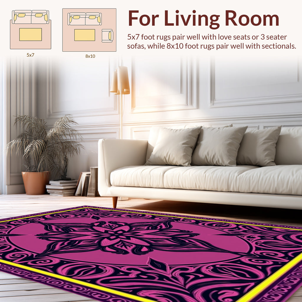 Vibrant Pink Navy Floral Pattern Rug