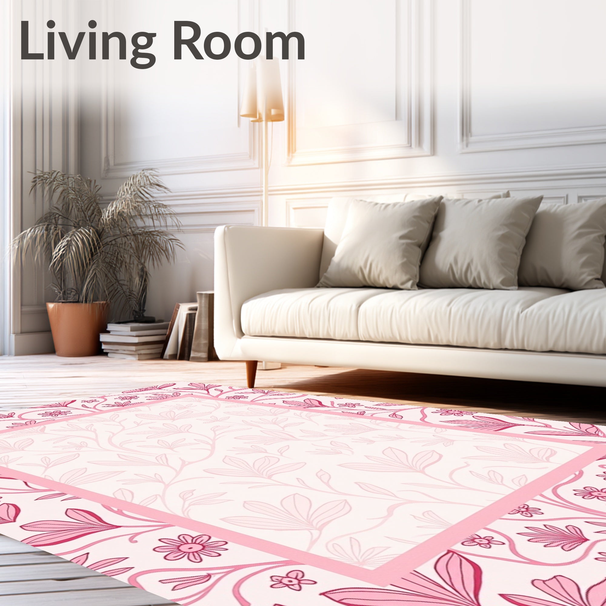 Pink Floral Vine Pattern Rug