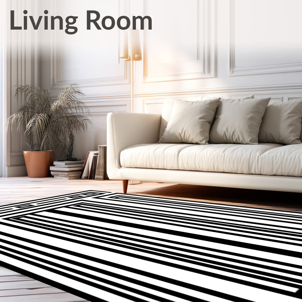Bold Black and White Geometric Pattern Rug