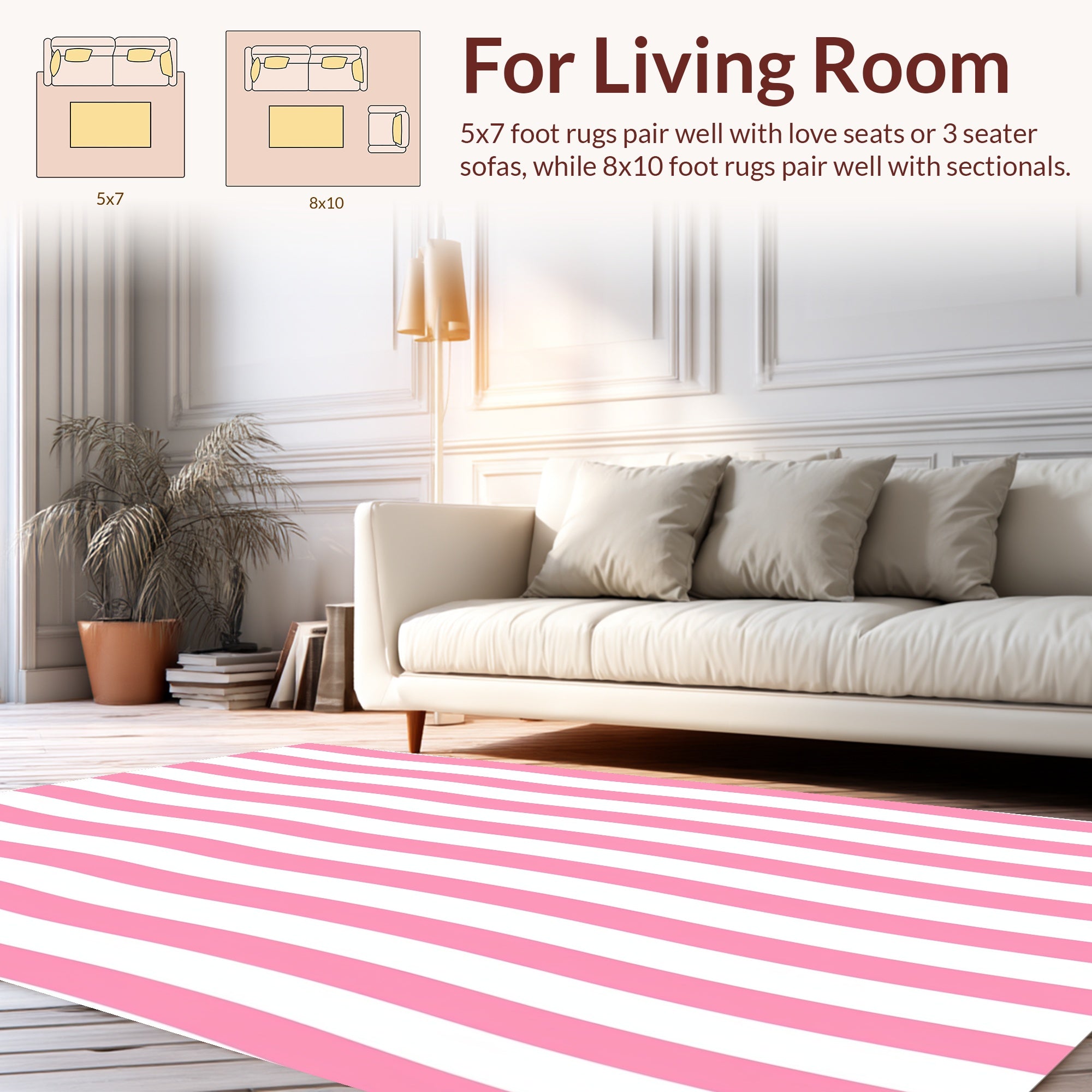 Pink and White Wavy Stripe Design Rug