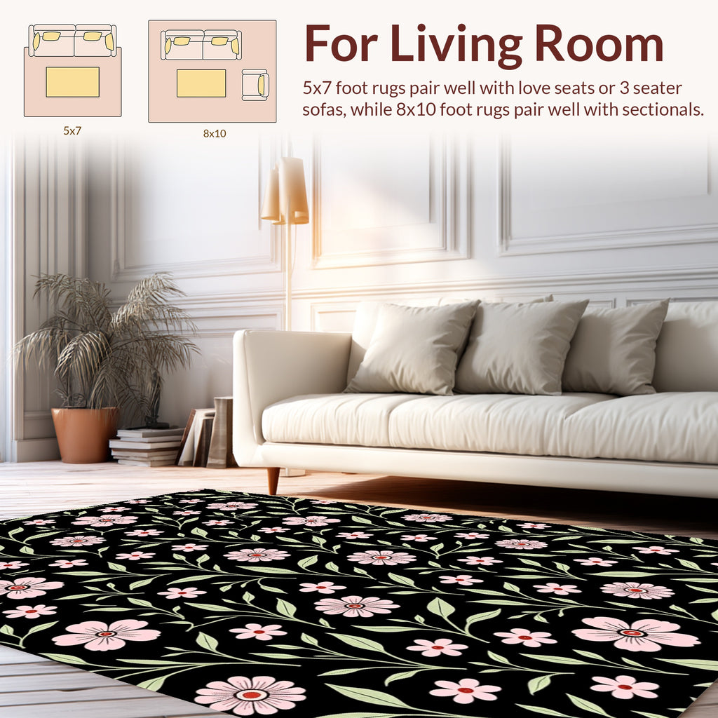 Pink Floral Vine Pattern Rug