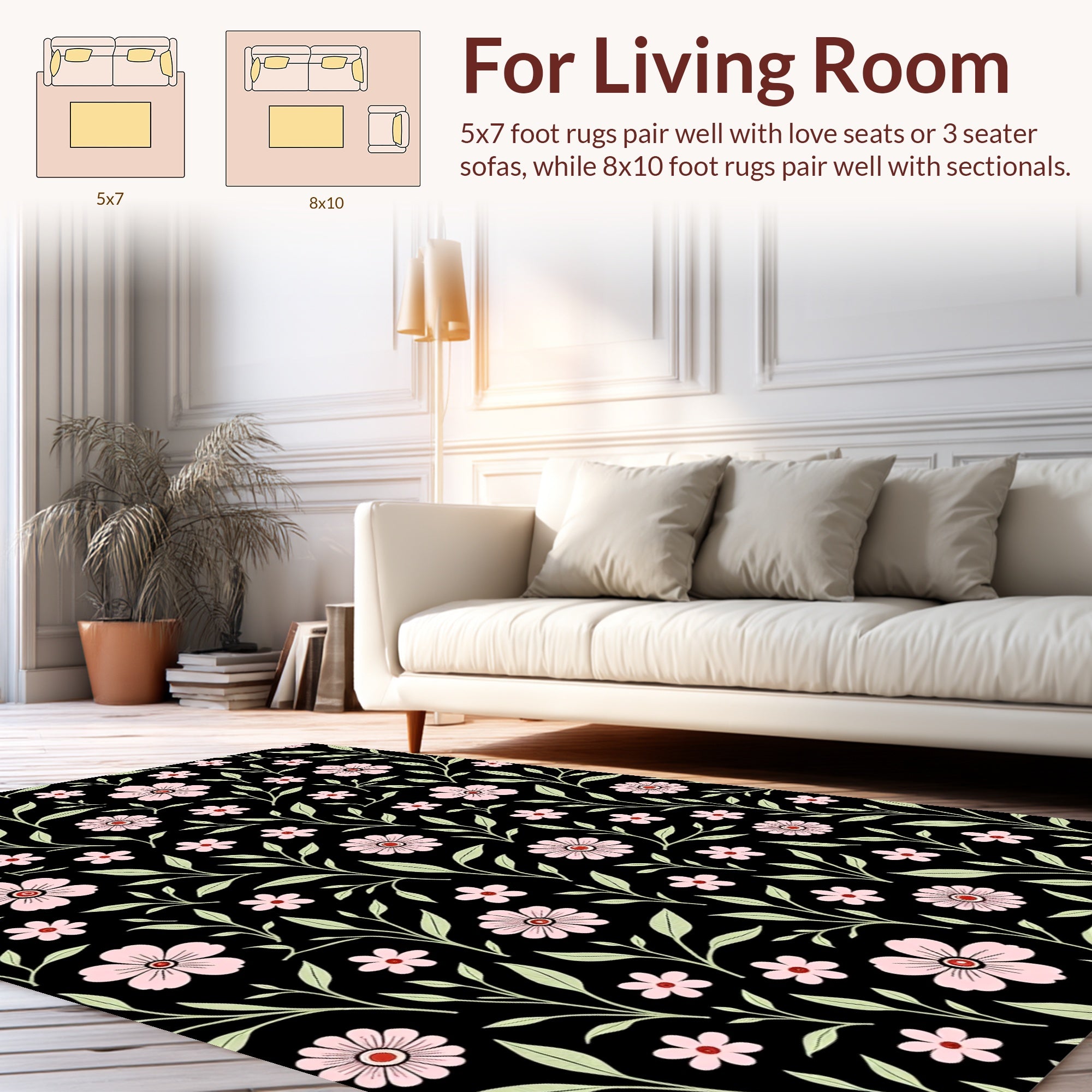 Pink Floral Vine Pattern Rug