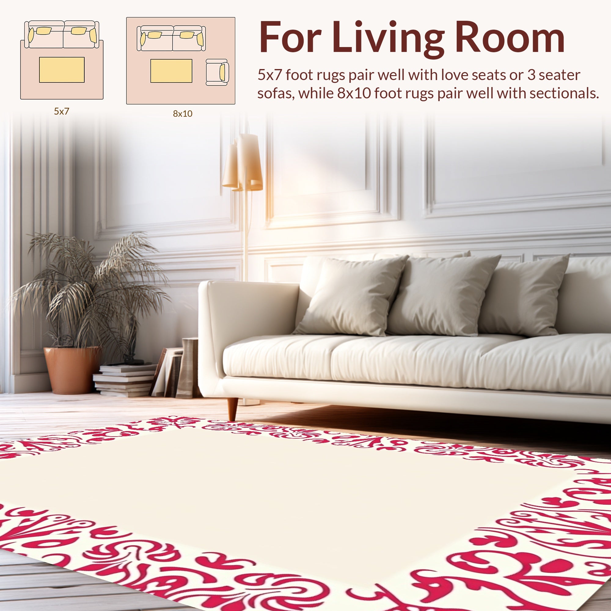 Elegant Red Floral Scroll Border Rug