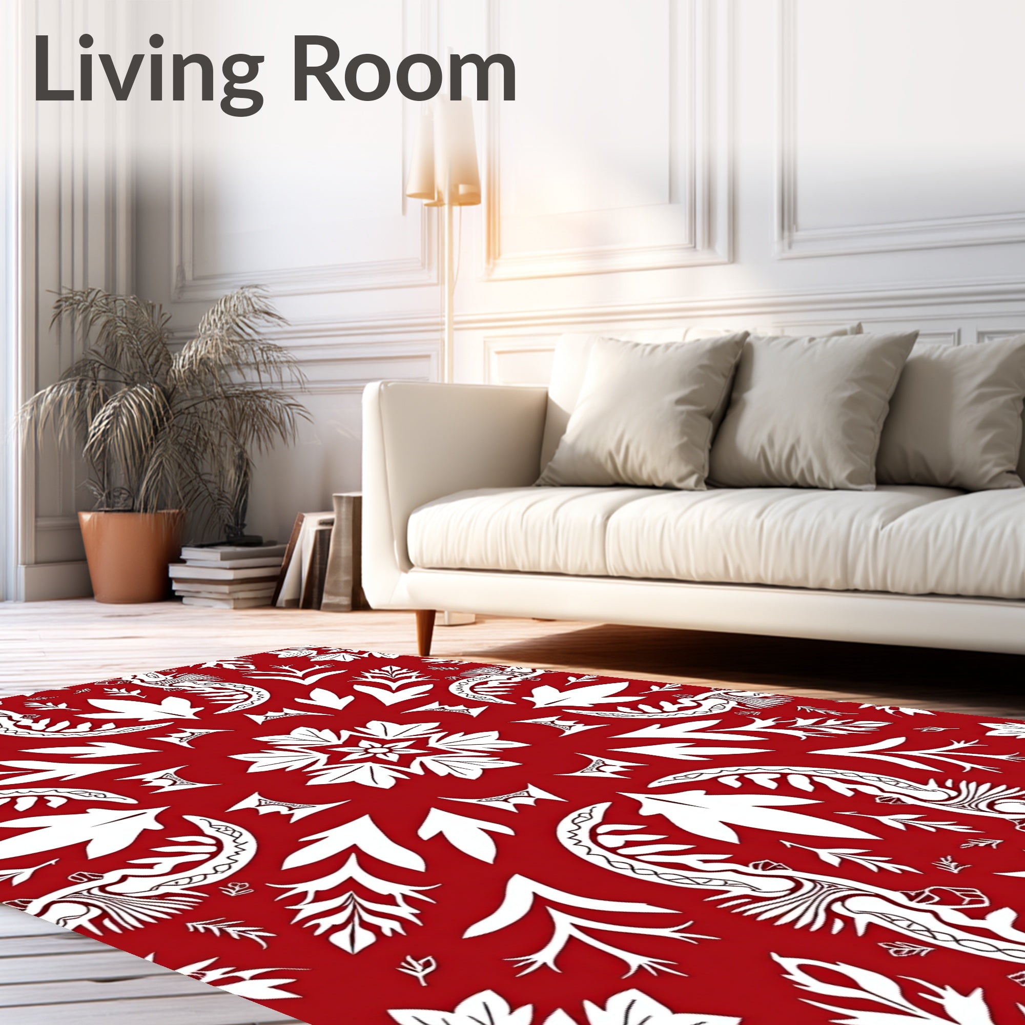 Crimson Scarlet Folk Art Floral Medallion Rug