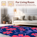 Vibrant Red Flower Navy Floral Rug