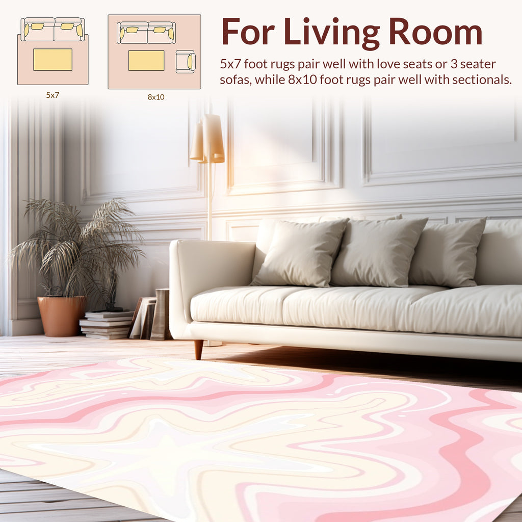 Abstract Pink Cream Swirl Pattern Rug