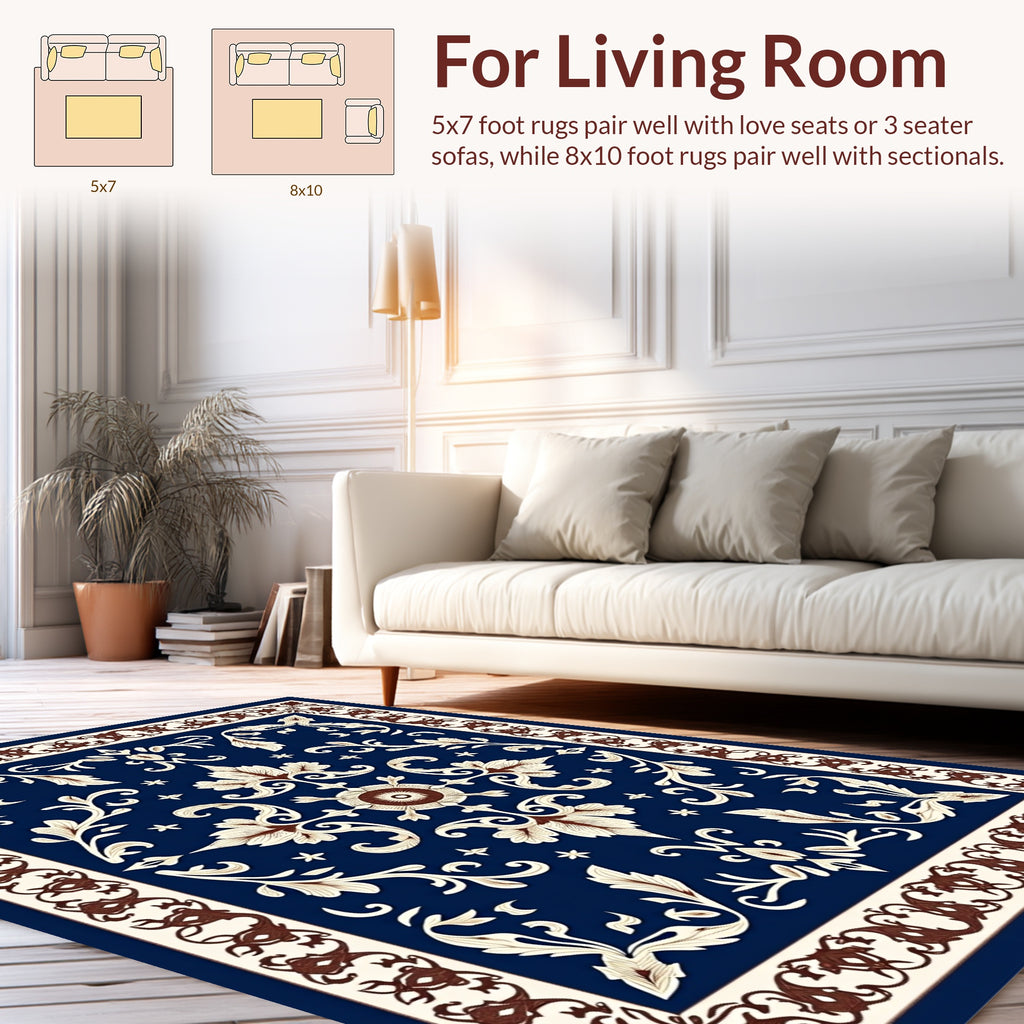 Ornate Indigo Floral Medallion Design Rug