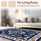 Ornate Indigo Floral Medallion Design Rug