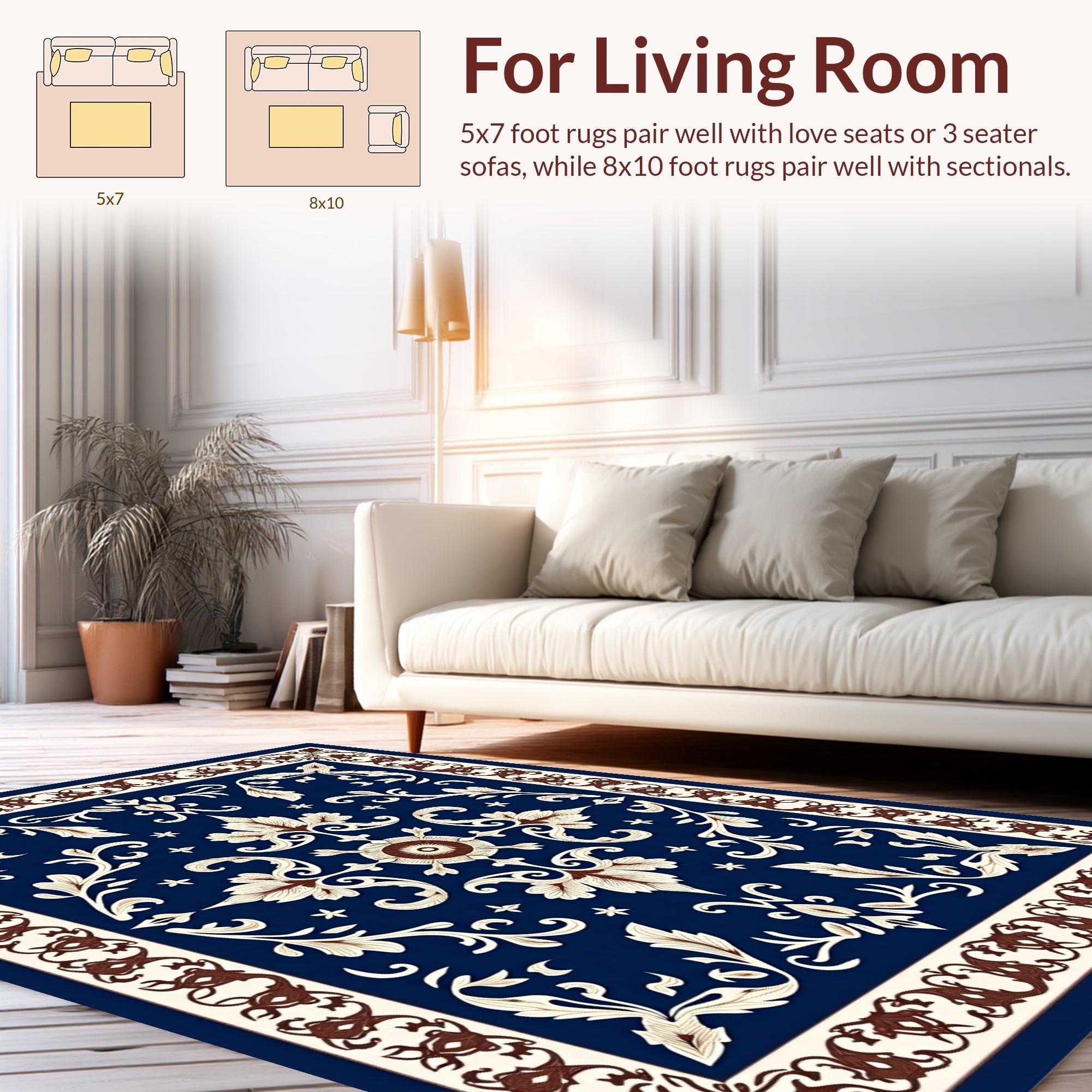 Ornate Indigo Floral Medallion Design Rug