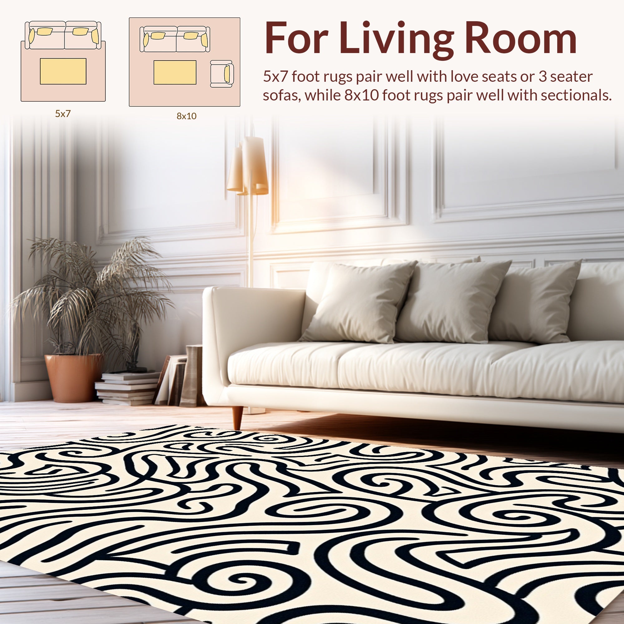 Black White Swirl Abstract Pattern Rug