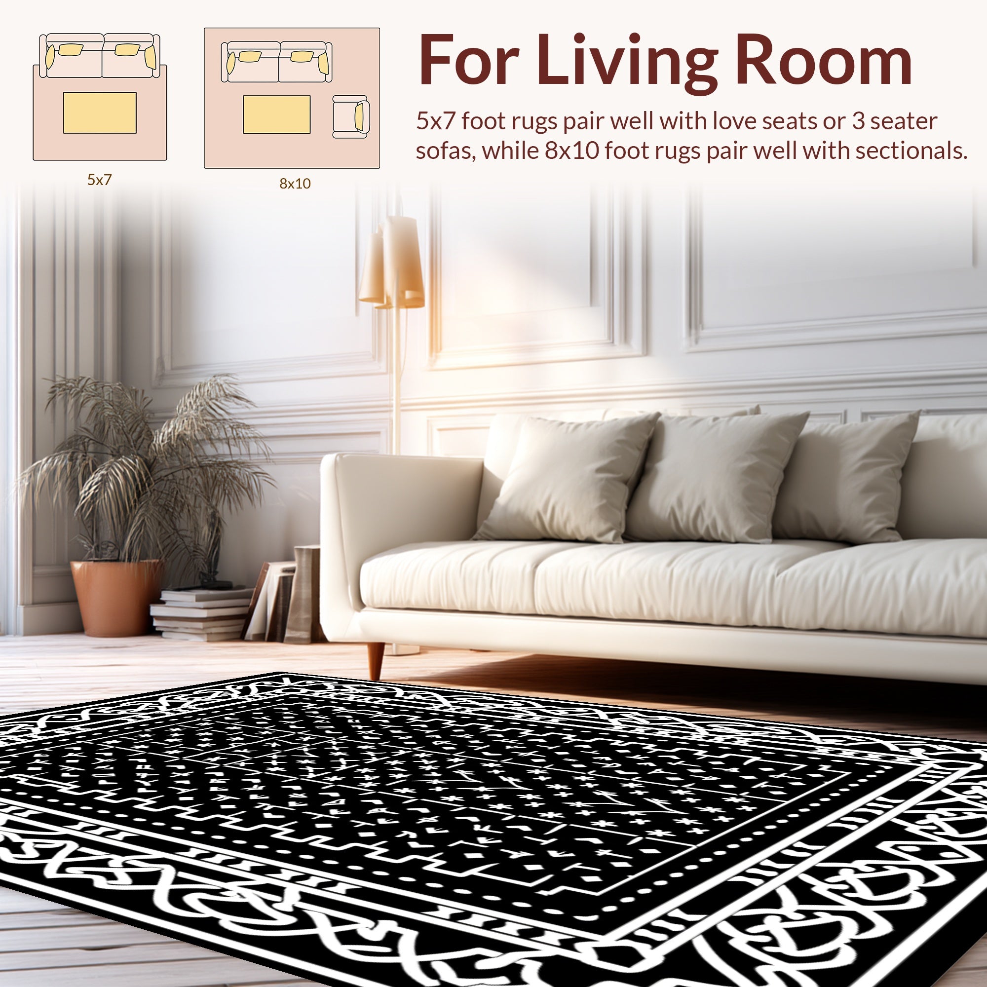 Intricate Black White Geometric Mandala Rug