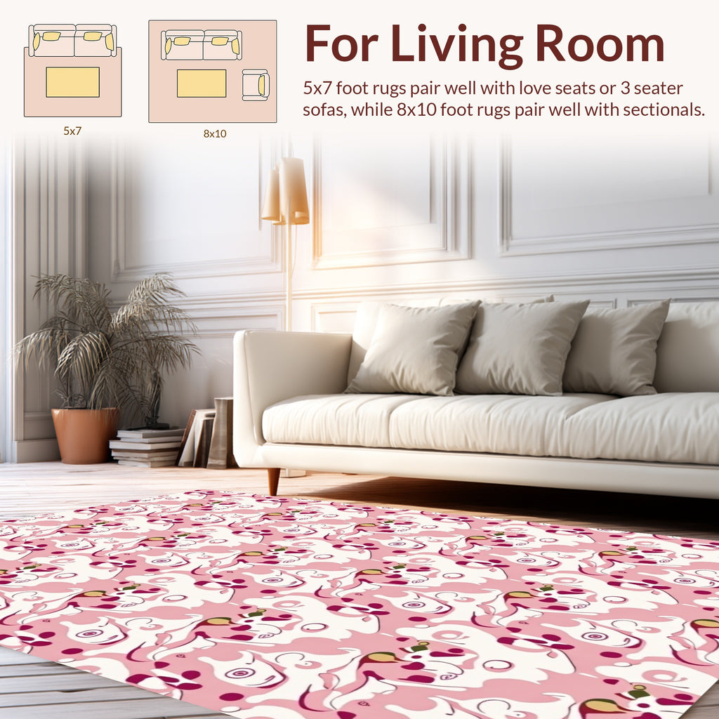 Whimsical Pink Abstract Face Pattern Rug