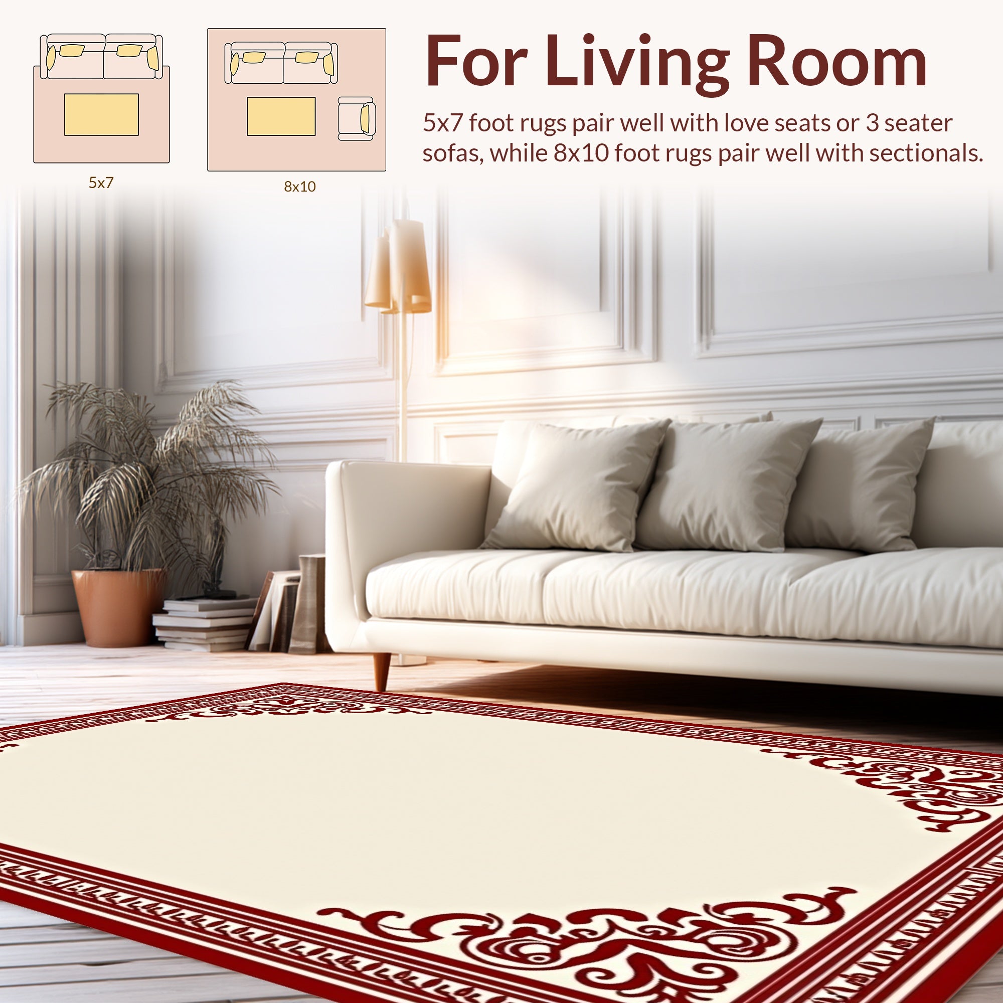 Crimson Intricate Scroll Border Design Rug
