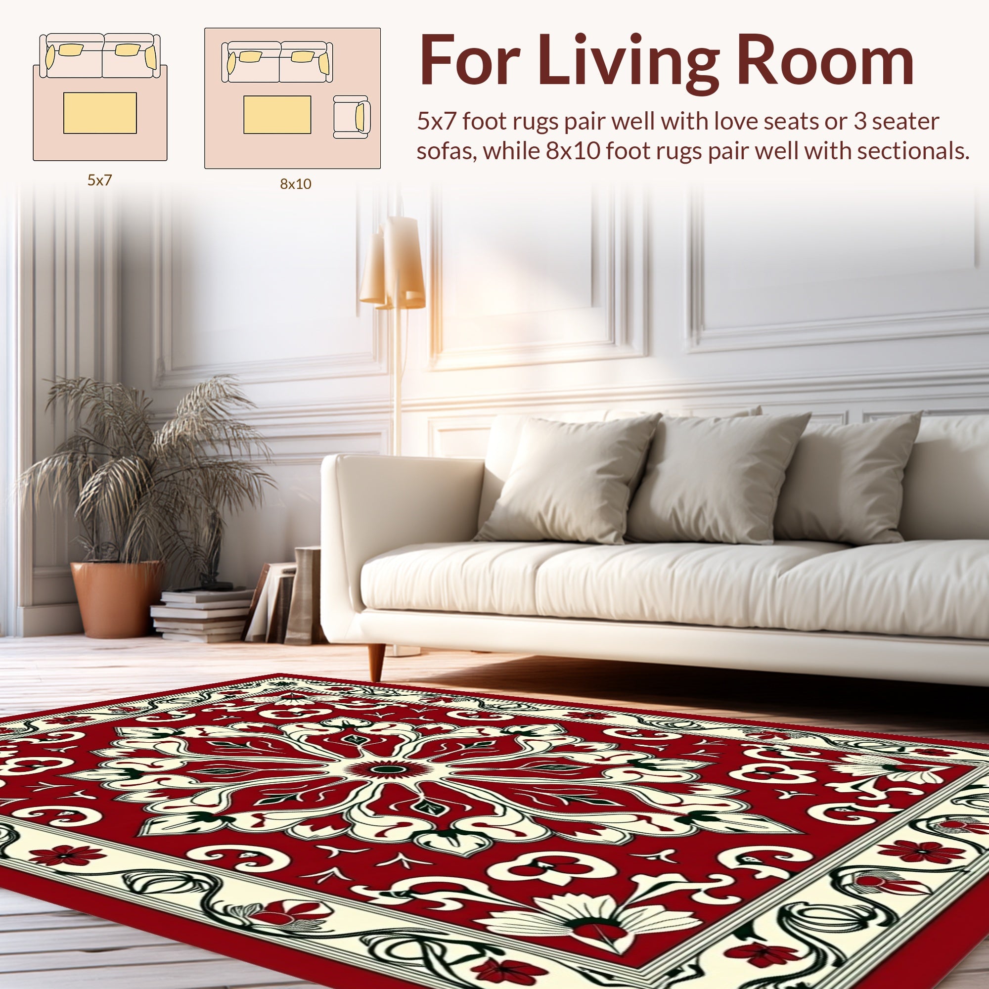 Ornate Red Cream Floral Medallion Rug