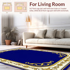 Gold Floral Scrollwork Blue Center Rug