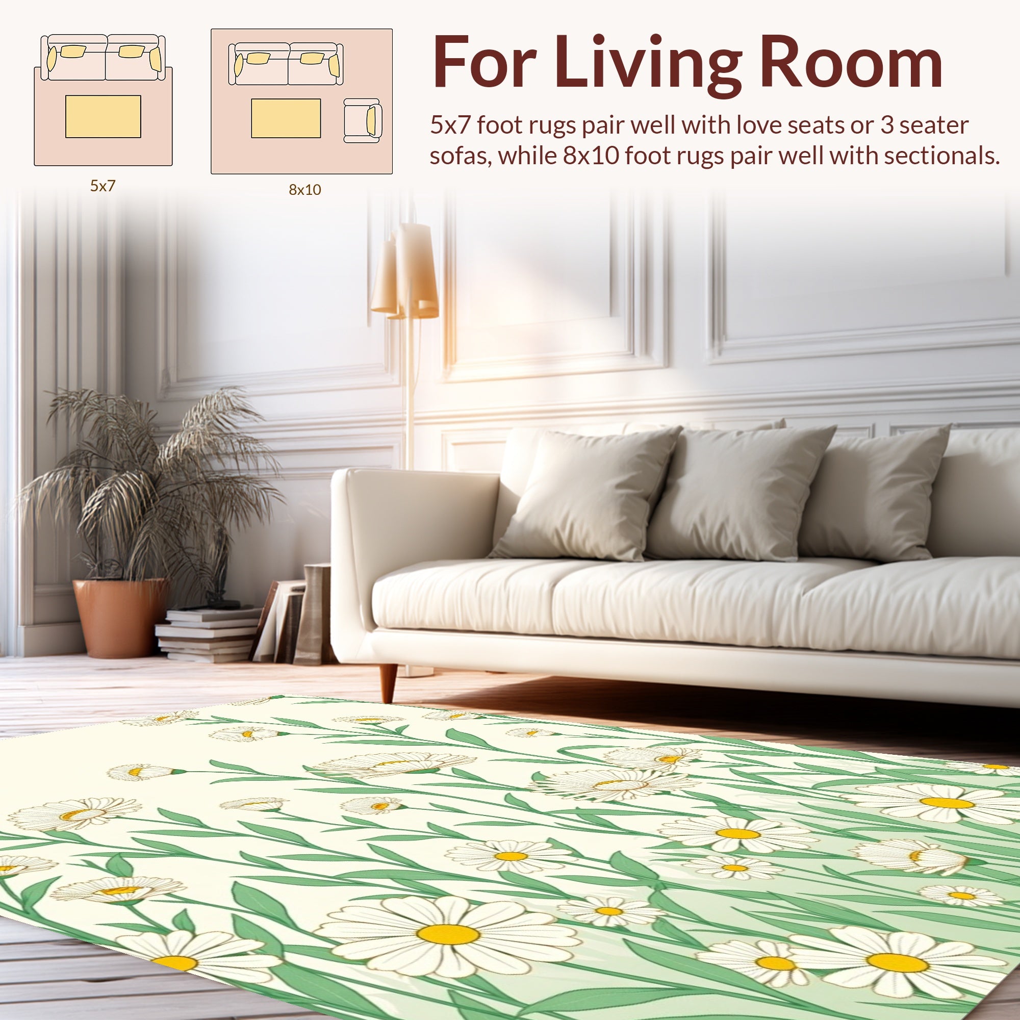 Daisy Field Garden Pattern Design Rug