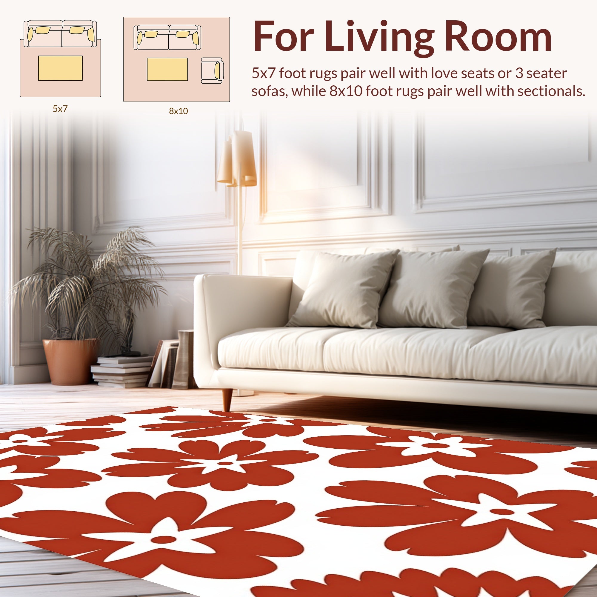 Bold Floral Print Red Rug