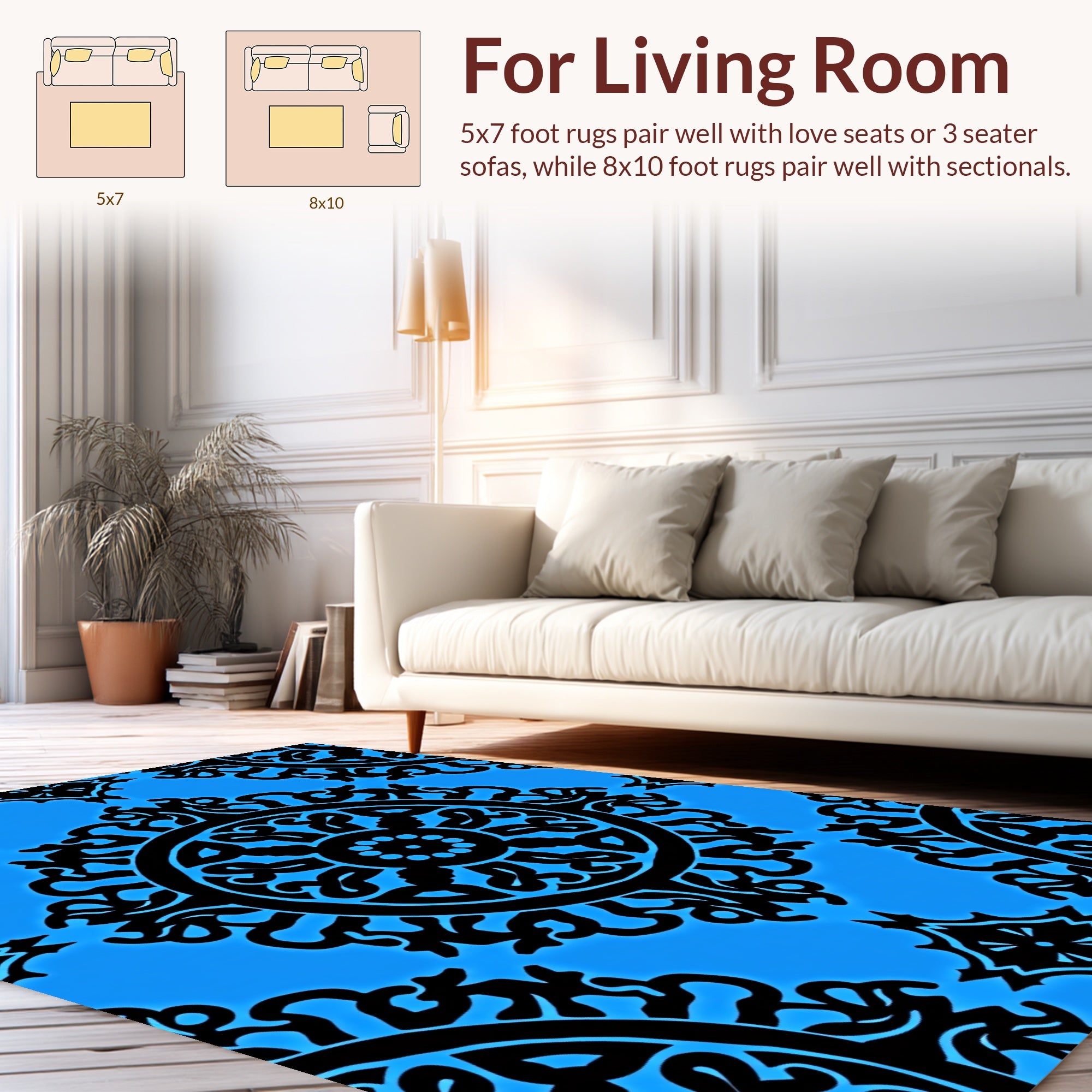 Bold Blue Black Ornamental Medallion Design Rug