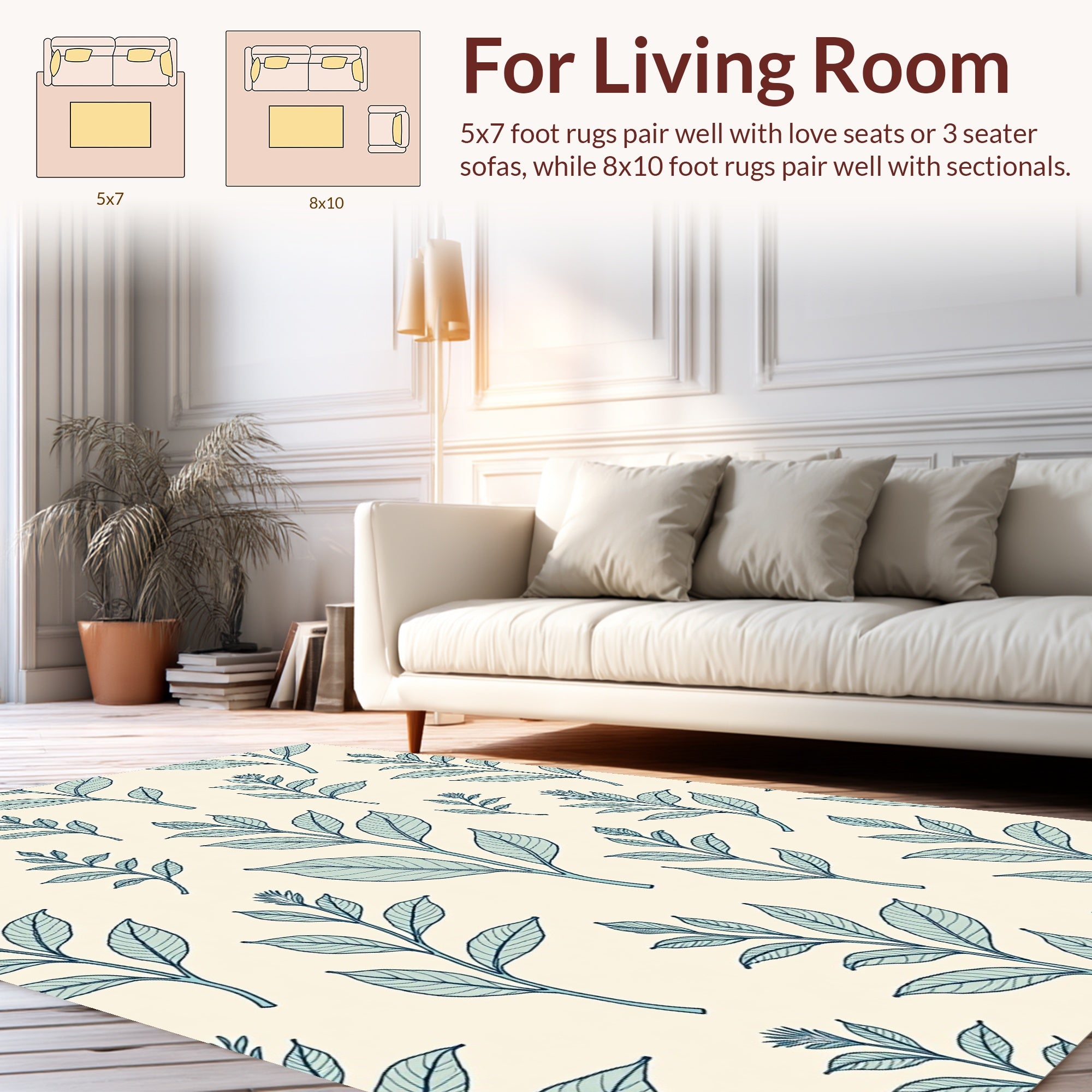 Botanical Branch Pattern Teal Cream Rug