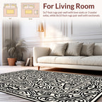 Black Traditional Elaborate Scrollwork Pattern Rug