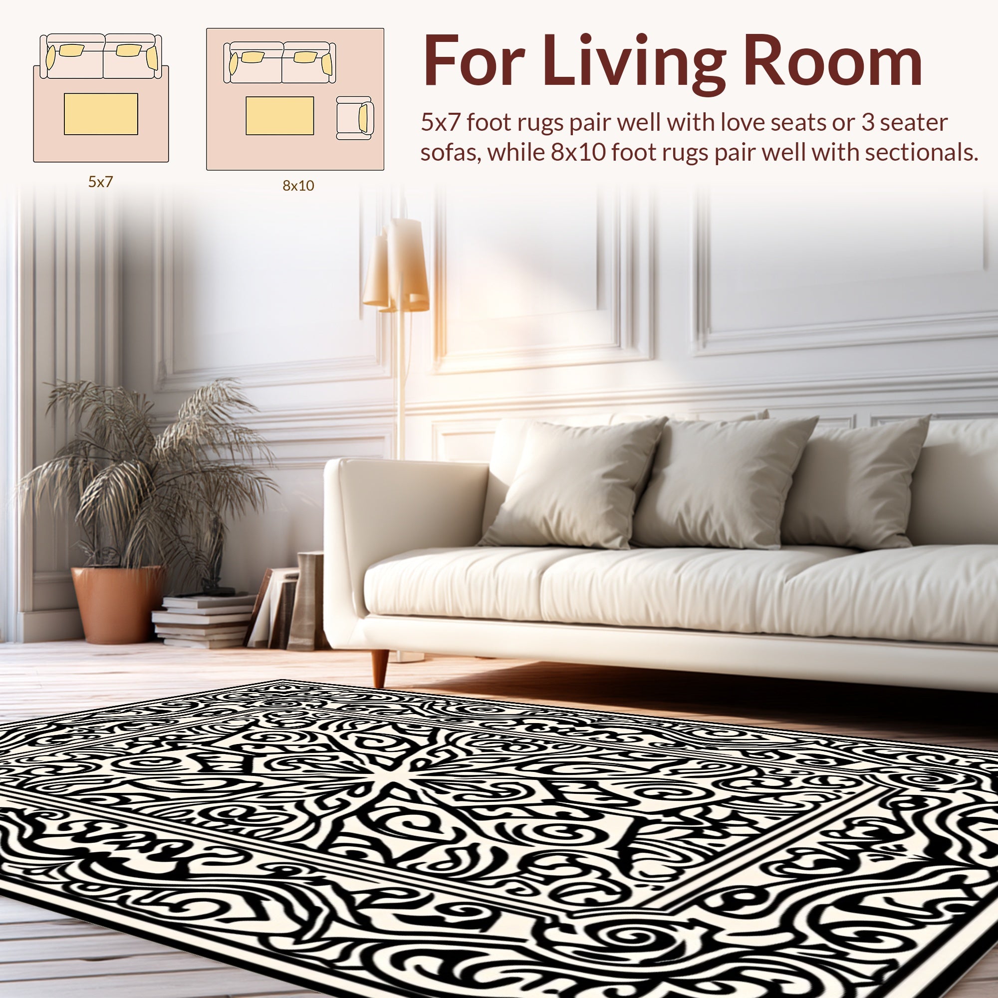 Black Traditional Elaborate Scrollwork Pattern Rug