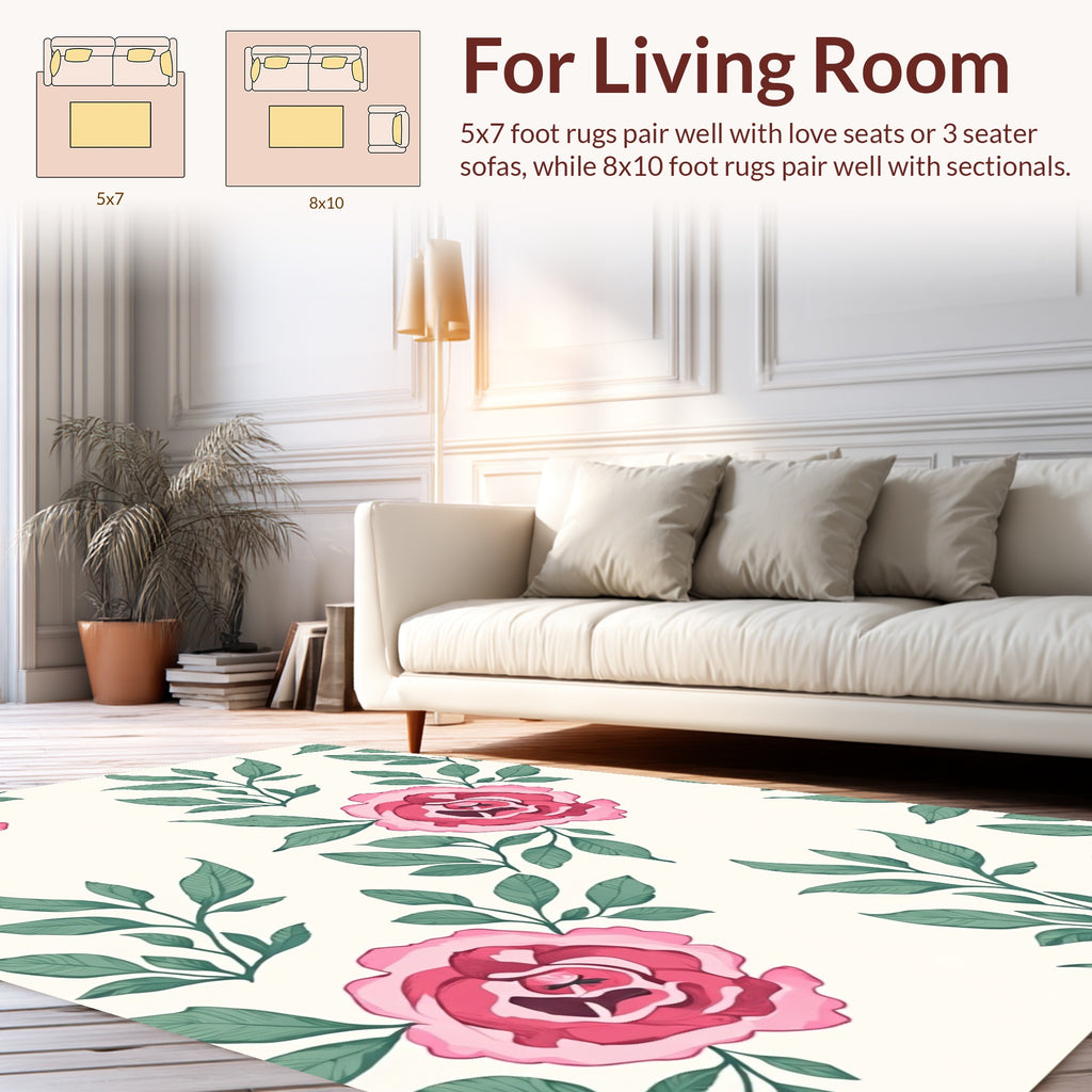 Delicate Pink Rose Leaf Pattern Rug