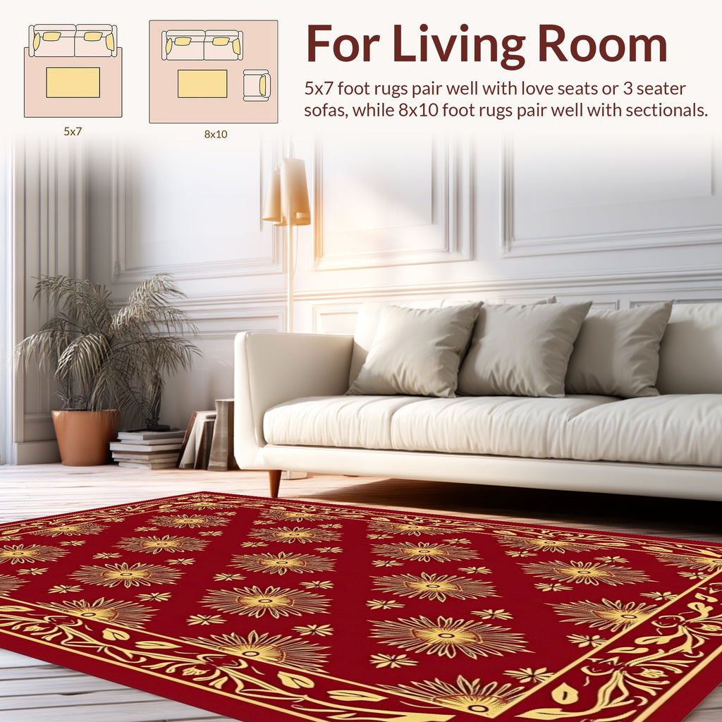 Floral Medallion Red Gold Pattern Rug