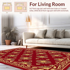 Floral Medallion Red Gold Pattern Rug