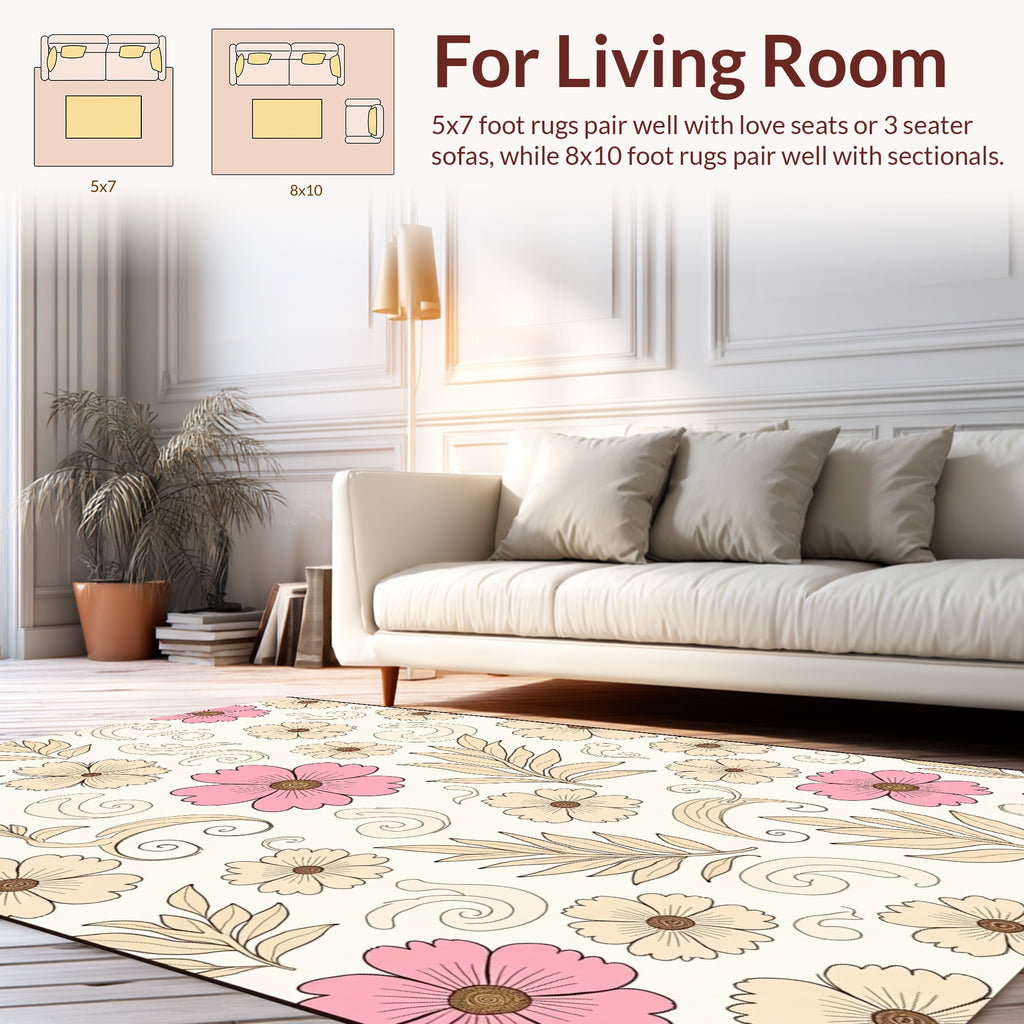 Pink Peach Floral Swirl Pattern Rug